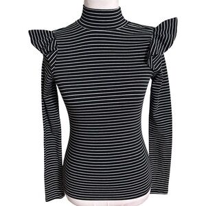 Oak & Trellis Black and White Striped Blouse Women's Elegant